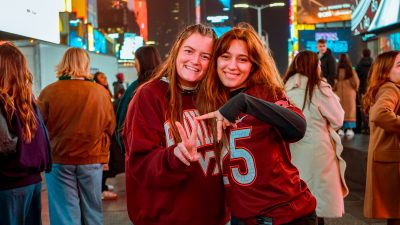 Virginia Tech seniors Alexis Traubel (at left) and Naomi Stenerson-Torres at New York Fashion Week. Photo courtesy of Alexis Traubel.